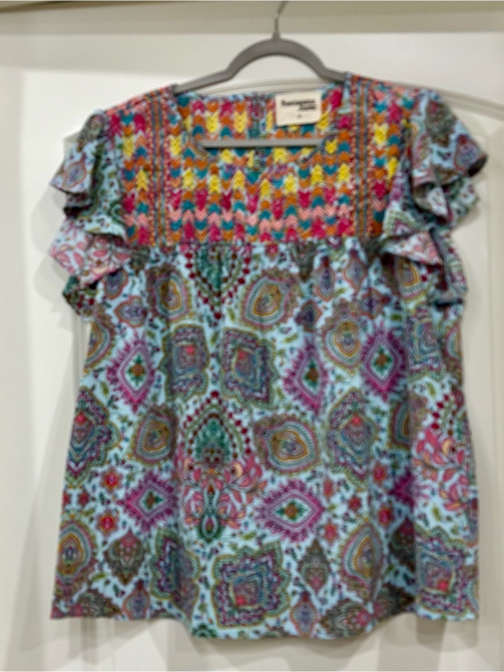 Savanna Jane Multicolor Embroidered Chevron Top